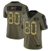 Wholesale Cheap Men's Olive San Francisco 49ers #80 Jerry Rice 2021 Camo Salute To Service Limited Stitched Jersey