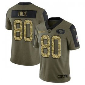 Wholesale Cheap Men\'s Olive San Francisco 49ers #80 Jerry Rice 2021 Camo Salute To Service Limited Stitched Jersey
