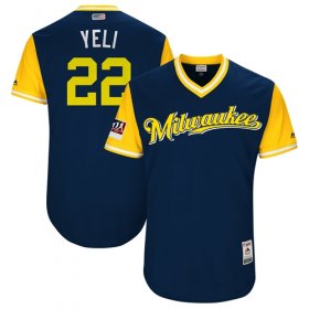 Wholesale Cheap Brewers #22 Christian Yelich Navy \"Yeli\" Players Weekend Authentic Stitched MLB Jersey