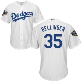 Wholesale Cheap Dodgers #35 Cody Bellinger White Cool Base 2018 World Series Stitched Youth MLB Jersey