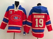 Wholesale Cheap Canadiens #19 Larry Robinson Red Sawyer Hooded Sweatshirt Stitched NHL Jersey