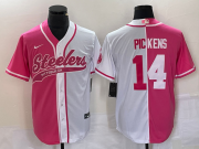 Wholesale Cheap Men's Pittsburgh Steelers #14 George Pickens Pink White Two Tone With Patch Cool Base Stitched Baseball Jersey