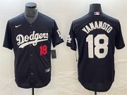 Cheap Mens Los Angeles Dodgers #18 Yoshinobu Yamamoto Nike Black Fashion Baseball Jersey