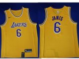 Wholesale Cheap Men's Nike Los Angeles Lakers #6 LeBron James Purple Number Yellow Stitched NBA Jersey
