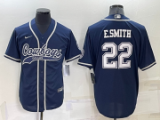 Wholesale Men's Dallas Cowboys #22 Emmitt Smith Navy Blue Stitched Cool Base Nike Baseball Jersey