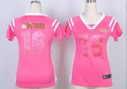 Wholesale Cheap Nike 49ers #16 Joe Montana Pink Women's Stitched NFL Elite Draft Him Shimmer Jersey