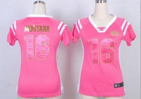 Wholesale Cheap Nike 49ers #16 Joe Montana Pink Women\'s Stitched NFL Elite Draft Him Shimmer Jersey