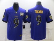 Wholesale Cheap Men's Baltimore Ravens #9 Justin Tucker Purple 25th Season Golden Stitched NFL Nike Limited Jersey