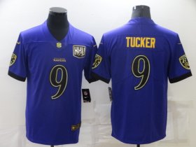 Wholesale Cheap Men\'s Baltimore Ravens #9 Justin Tucker Purple 25th Season Golden Stitched NFL Nike Limited Jersey