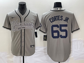 Wholesale Cheap Men\'s New York Yankees #65 Nestor Cortes Jr Grey With Patch Cool Base Stitched Baseball Jersey