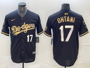 Cheap Men's Los Angeles Dodgers #17 Shohei Ohtani Number Black Gold Stitched Cool Base Nike Jerseys