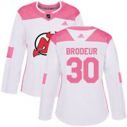 Wholesale Cheap Adidas Devils #30 Martin Brodeur White/Pink Authentic Fashion Women's Stitched NHL Jersey