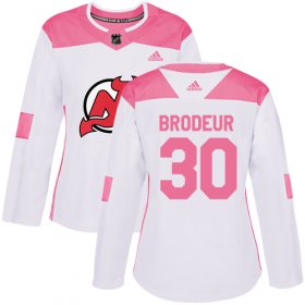 Wholesale Cheap Adidas Devils #30 Martin Brodeur White/Pink Authentic Fashion Women\'s Stitched NHL Jersey