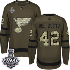 Wholesale Cheap Adidas Blues #42 Michael Del Zotto Green Salute to Service 2019 Stanley Cup Final Stitched NHL Jersey