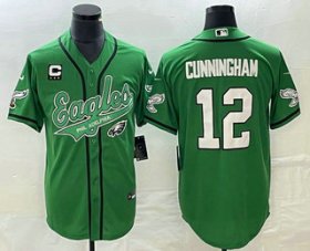 Wholesale Cheap Men\'s Philadelphia Eagles #12 Randall Cunningham Green C Patch Cool Base Stitched Baseball Jersey