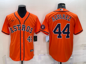 Wholesale Cheap Men\'s Houston Astros #44 Yordan Alvarez Number Orange With Patch Stitched MLB Cool Base Nike Jersey