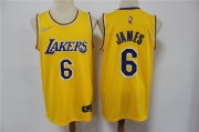 Wholesale Cheap Men's Los Angeles Lakers #6 LeBron James Yellow 75th Anniversary Diamond 2021 Stitched Jersey