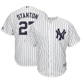 Wholesale Cheap Yankees #27 Giancarlo Stanton White Strip New Cool Base 2018 Stars & Stripes Stitched MLB Jersey