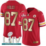 Wholesale Cheap Nike Chiefs #87 Travis Kelce Red Super Bowl LIV 2020 Men's Stitched NFL Limited Gold Rush Jersey