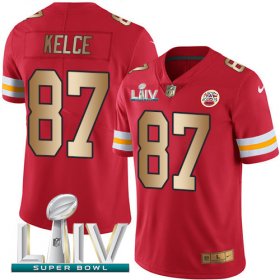 Wholesale Cheap Nike Chiefs #87 Travis Kelce Red Super Bowl LIV 2020 Men\'s Stitched NFL Limited Gold Rush Jersey