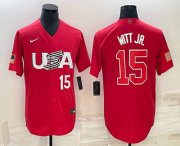 Cheap Men's USA Baseball #15 Bobby Witt Jr Number 2023 Red World Baseball Classic Stitched Jerseys