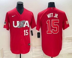 Cheap Men\'s USA Baseball #15 Bobby Witt Jr Number 2023 Red World Baseball Classic Stitched Jerseys