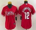 Wholesale Cheap Women's Philadelphia Phillies #12 Kyle Schwarber Red Stitched Cool Base Nike Jersey