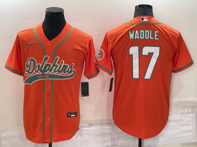 Wholesale Cheap Men\'s Miami Dolphins #17 Jaylen Waddle Orange Stitched Cool Base Nike Baseball Jersey