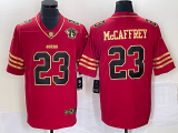 Wholesale Cheap Men's San Francisco 49ers #23 Christian McCaffrey Red 75th Patch Golden Edition Stitched Nike Limited Jersey
