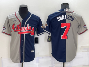 Wholesale Men's Atlanta Braves #7 Dansby Swanson Grey Navy Blue Two Tone Stitched Nike Jersey