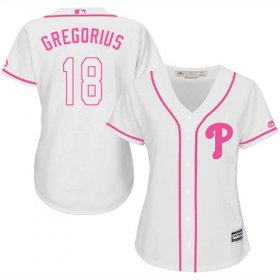 Wholesale Cheap Phillies #18 Didi Gregorius White/Pink Fashion Women\'s Stitched MLB Jersey
