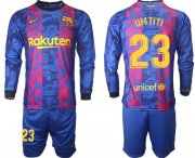 Wholesale Cheap Men 2021-2022 Club Barcelona Second away blue Long Sleeve 23 Soccer Jersey