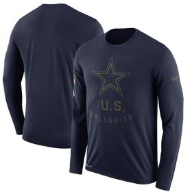 Wholesale Cheap Men\'s Dallas Cowboys Nike Navy Salute to Service Sideline Legend Performance Long Sleeve T-Shirt