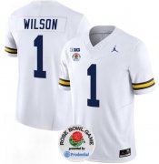 Cheap Men's Michigan Wolverines #1 Roman Wilson 2023 F.U.S.E. White Rose Bowl Patch Stitched Jersey