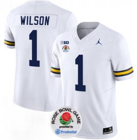 Cheap Men\'s Michigan Wolverines #1 Roman Wilson 2023 F.U.S.E. White Rose Bowl Patch Stitched Jersey