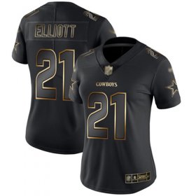 Wholesale Cheap Nike Cowboys #21 Ezekiel Elliott Black/Gold Women\'s Stitched NFL Vapor Untouchable Limited Jersey