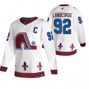 Wholesale Cheap Colorado Avalanche #92 Gabriel Landeskog White Men's Adidas 2020-21 Reverse Retro Alternate NHL Jersey
