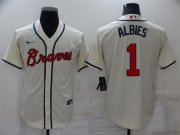 Wholesale Cheap Men's Atlanta Braves #1 Ozzie Albies Cream Cool Base Stitched Jersey