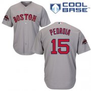 Wholesale Cheap Red Sox #15 Dustin Pedroia Grey Cool Base 2018 World Series Stitched Youth MLB Jersey