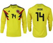 Wholesale Cheap Colombia #14 Uribe Home Long Sleeves Soccer Country Jersey
