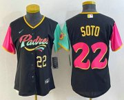 Wholesale Cheap Women's San Diego Padres #22 Juan Soto Number Black 2022 City Connect Cool Base Stitched Jersey1