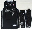 Wholesale Cheap Miami Heat 1 Chris Bosh Black With White Shadow Revolution 30 Jerseys Shorts NBA Suits