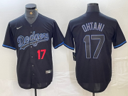 Cheap Mens Los Angeles Dodgers #17 Shohei Ohtani Number Lights Out Black Fashion Stitched Cool Base Nike Jersey