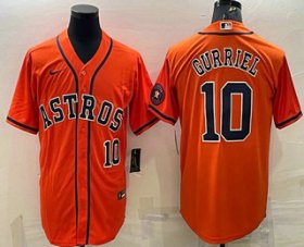Wholesale Cheap Men\'s Houston Astros #10 Yuli Gurriel Number Orange With Patch Stitched MLB Cool Base Nike Jersey