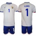 Cheap Men's France #1 Hugo Lloris White 2024-25 Away Soccer Jersey Suit