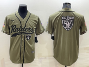 Wholesale Cheap Men's Las Vegas Raiders Olive Salute to Service Team Big Logo Cool Base Stitched Baseball Jersey