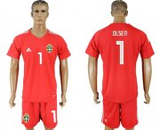 Wholesale Cheap Sweden #1 Olsen Red Goalkeeper Soccer Country Jersey