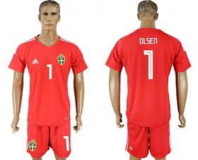Wholesale Cheap Sweden #1 Olsen Red Goalkeeper Soccer Country Jersey