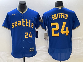 Wholesale Cheap Men\'s Seattle Mariners #24 Ken Griffey Number Blue 2023 City Connect Flex Base Stitched Jersey 1
