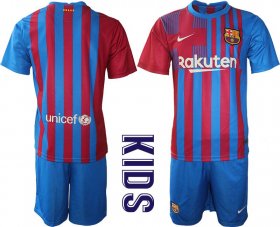 Wholesale Cheap Youth 2021-2022 Club Barcelona home blue blank Nike Soccer Jersey